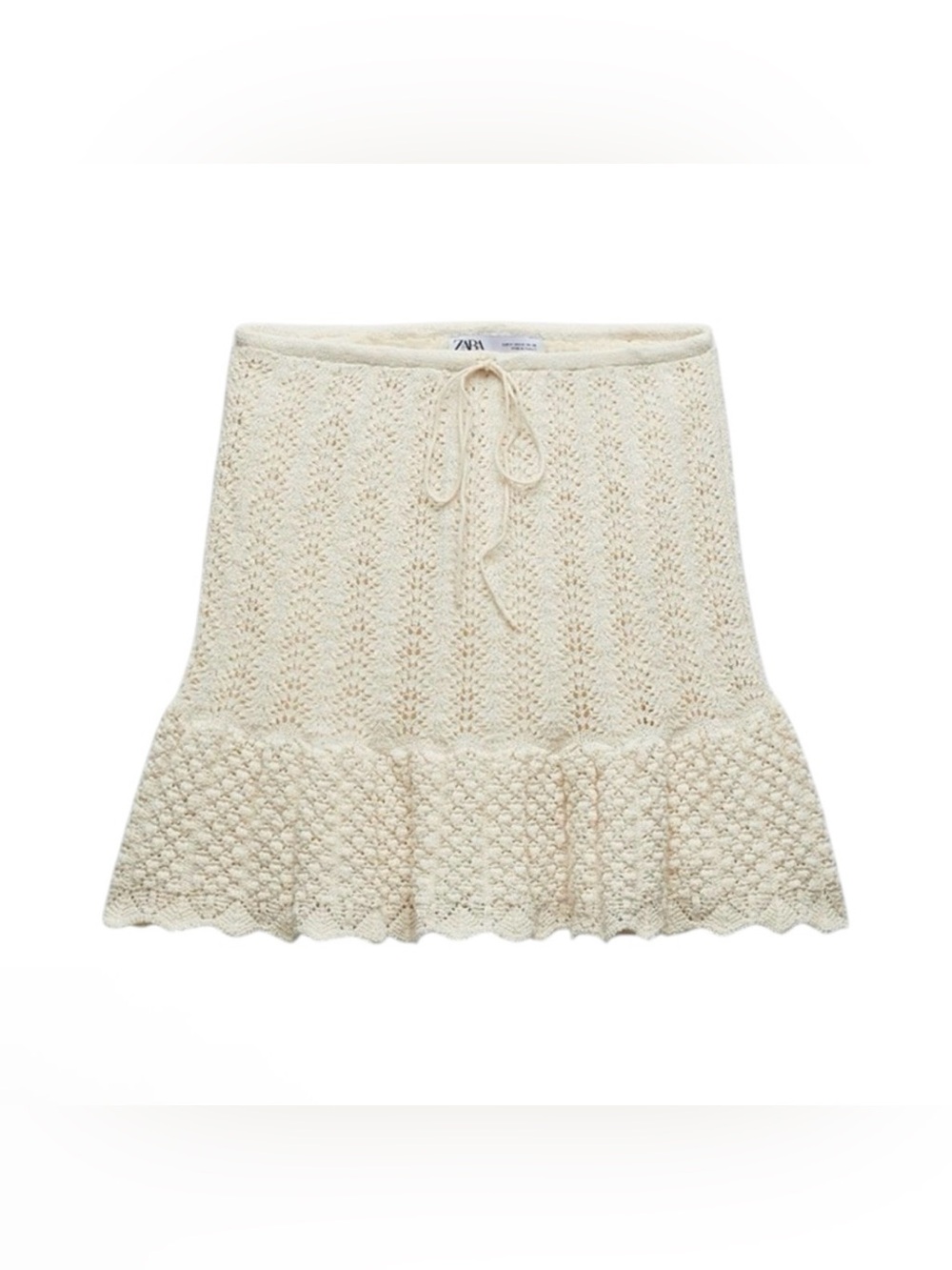 Zara Cream Knit Flared-Hem Mini Skirt